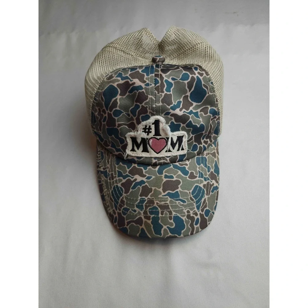 Simply Southern #1 Mom Camo Trucker Hat Womens Ponytail Criss Cross Baseball Cap